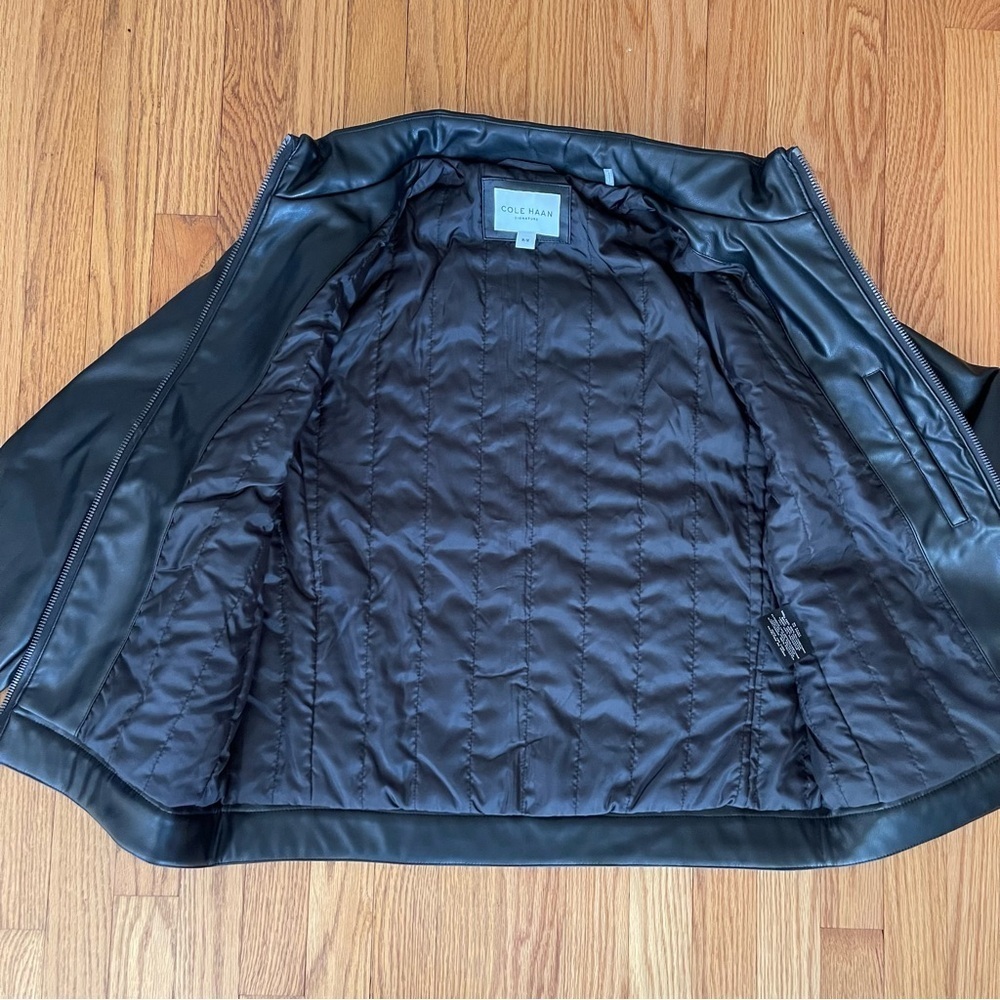 NEW Cole Haan Faux Black Leather Jacket Size Medium NWT - Picture 4 of 7